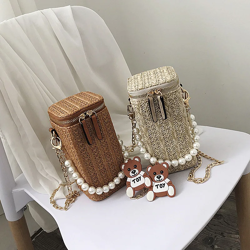 
2021 new korean fashion women forest style shoulder box bag square chain crossbody woven pearl handbag 