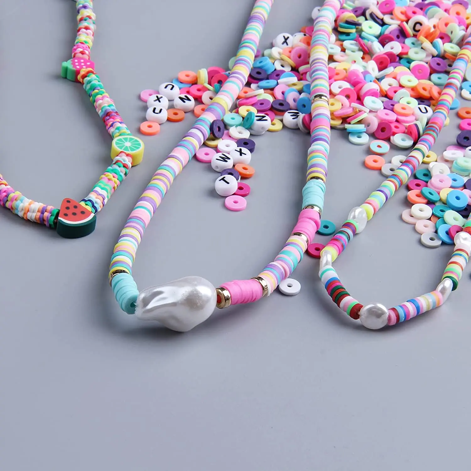 
Flat round polymer clay spacer beads fashion jewelry craft DIY kit 