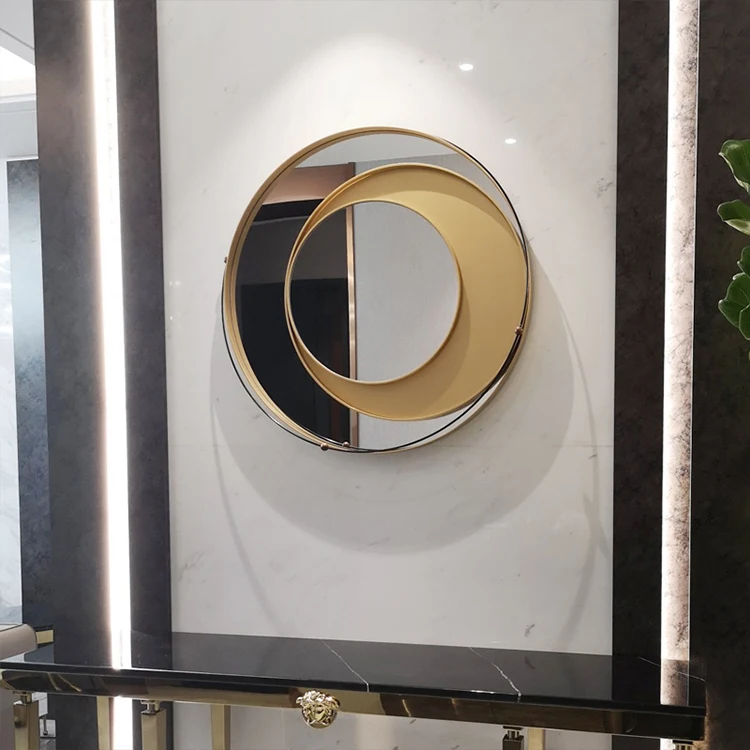 Nordic circular hanging mirror restaurant decorations metal texture background wall light luxury wall decoration entrance porch
