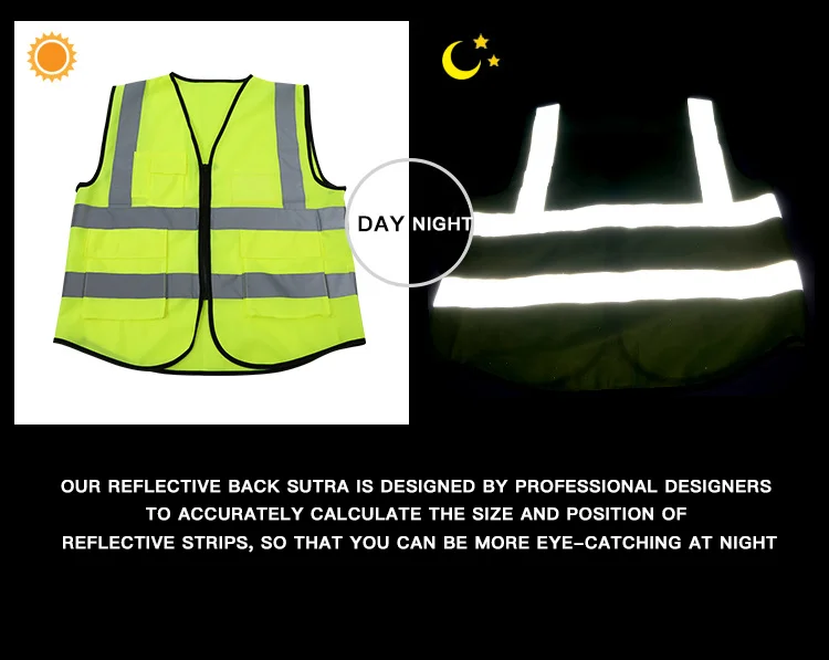 9 Pockets Class 2 High Visibility Zipper Front Safety Vest With Reflective Strips