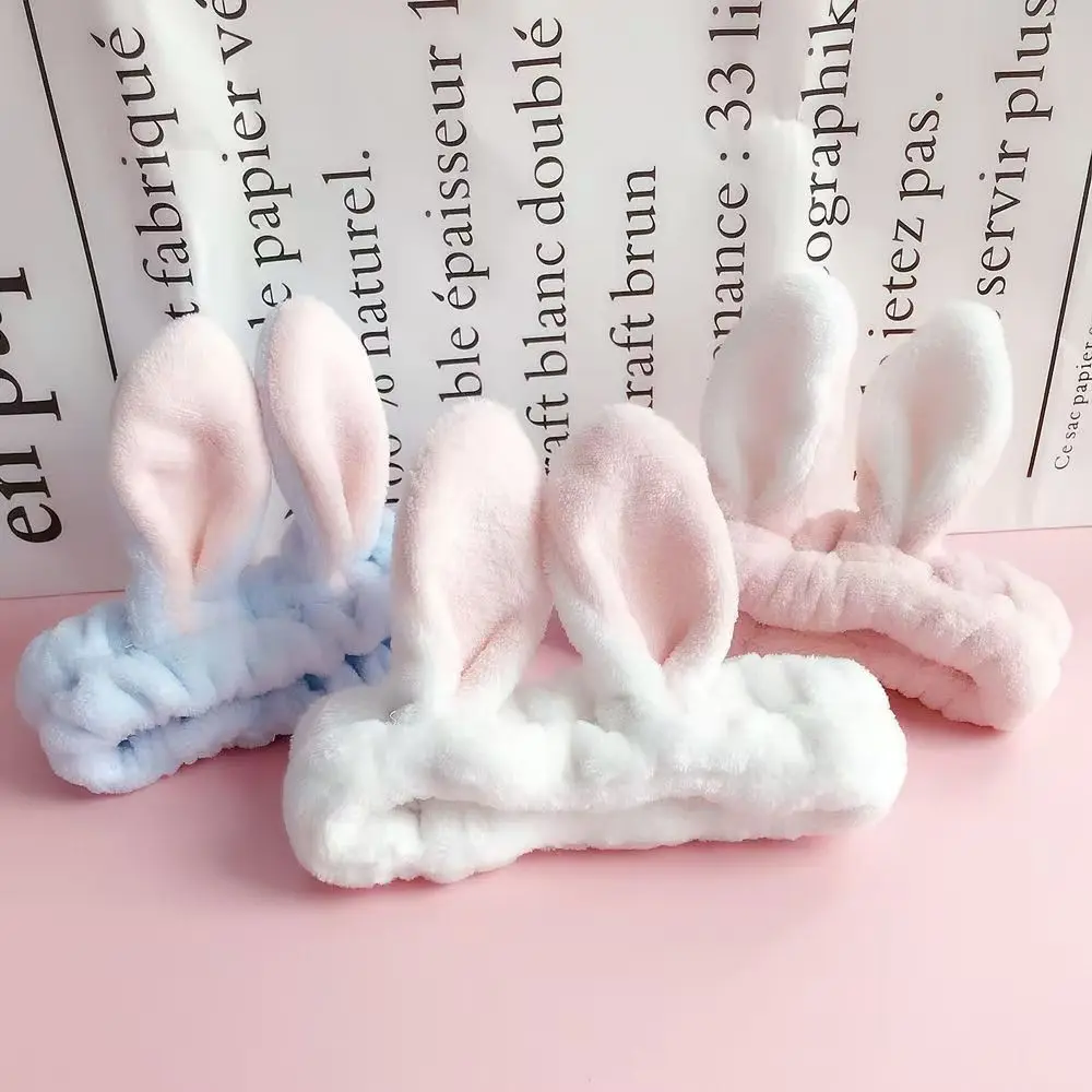 Bunny Ear Cosmetic Headband Cute Fluffy Elastic Skincare Head band Makeup Hairband for Shower Face Washing Facial Spa Cosplay