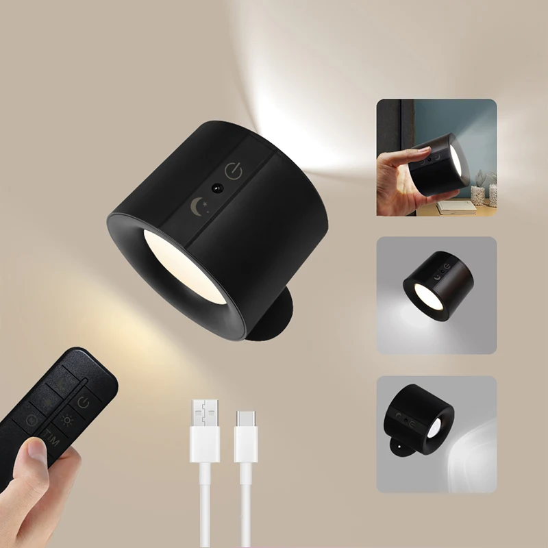 LED Wall Light Rechargeable Wireless Battery Operated Wall Sconces White 360 Rotating Magnetic Wall Mounted Lamp for Bedside