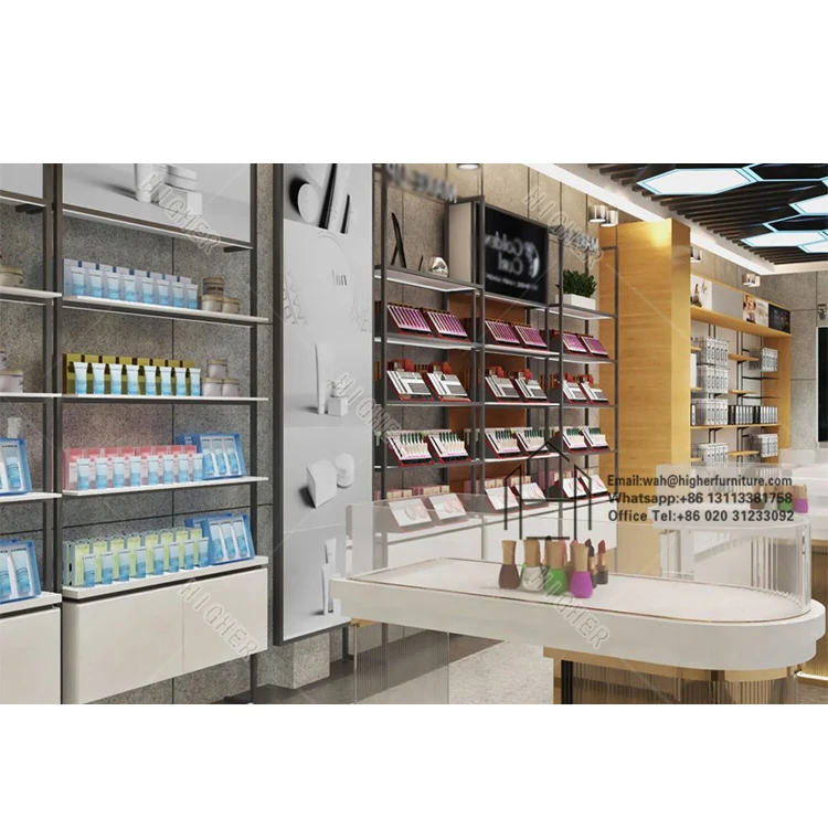 High end Cosmetic Display Furniture Cosmetic Wall Shelf Display Cosmetic Display Cabinet Makeup Showcase Custom