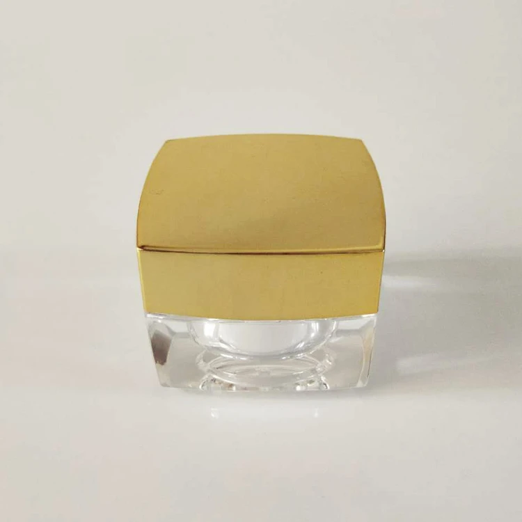 
Empty square luxury acrylic cream container 15g ml 0.5 oz bright golden cosmetic jar custom logo 