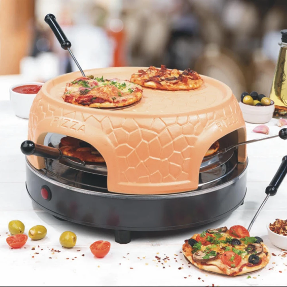 Portable Mini Tabletop Smokeless 4 people Clay Hood pre-bake Terracotta Dome electric pizza oven with Spatula Dough Mould