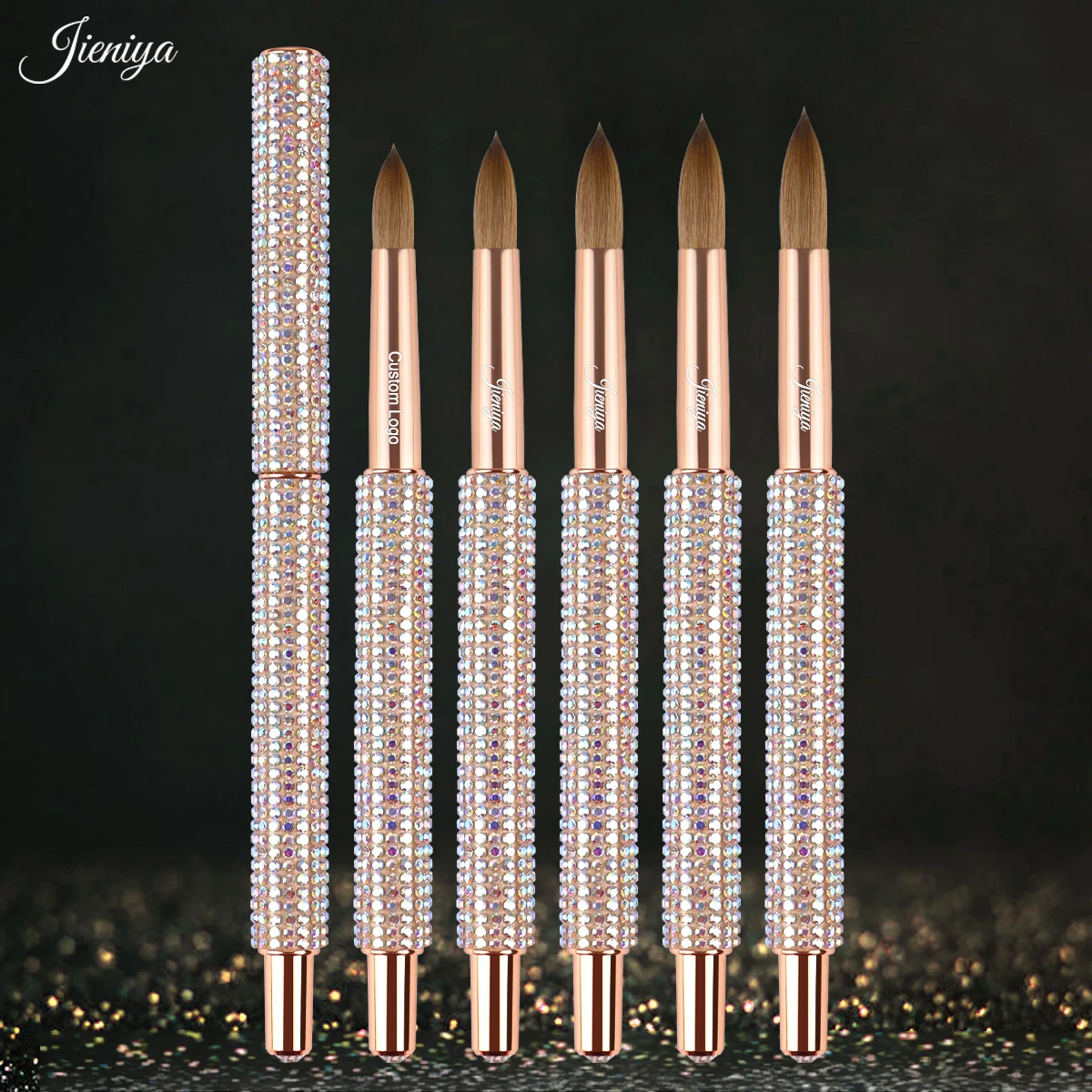 Rhinestones decorated non-slip stylish shiny handle kolinsky hair acrylic brush for acrylic nails