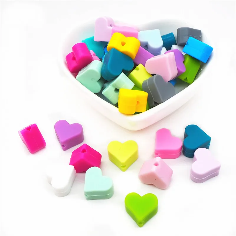 wholesale Custom Bpa Free Baby teething Soft heart Silicone Bead 15mm