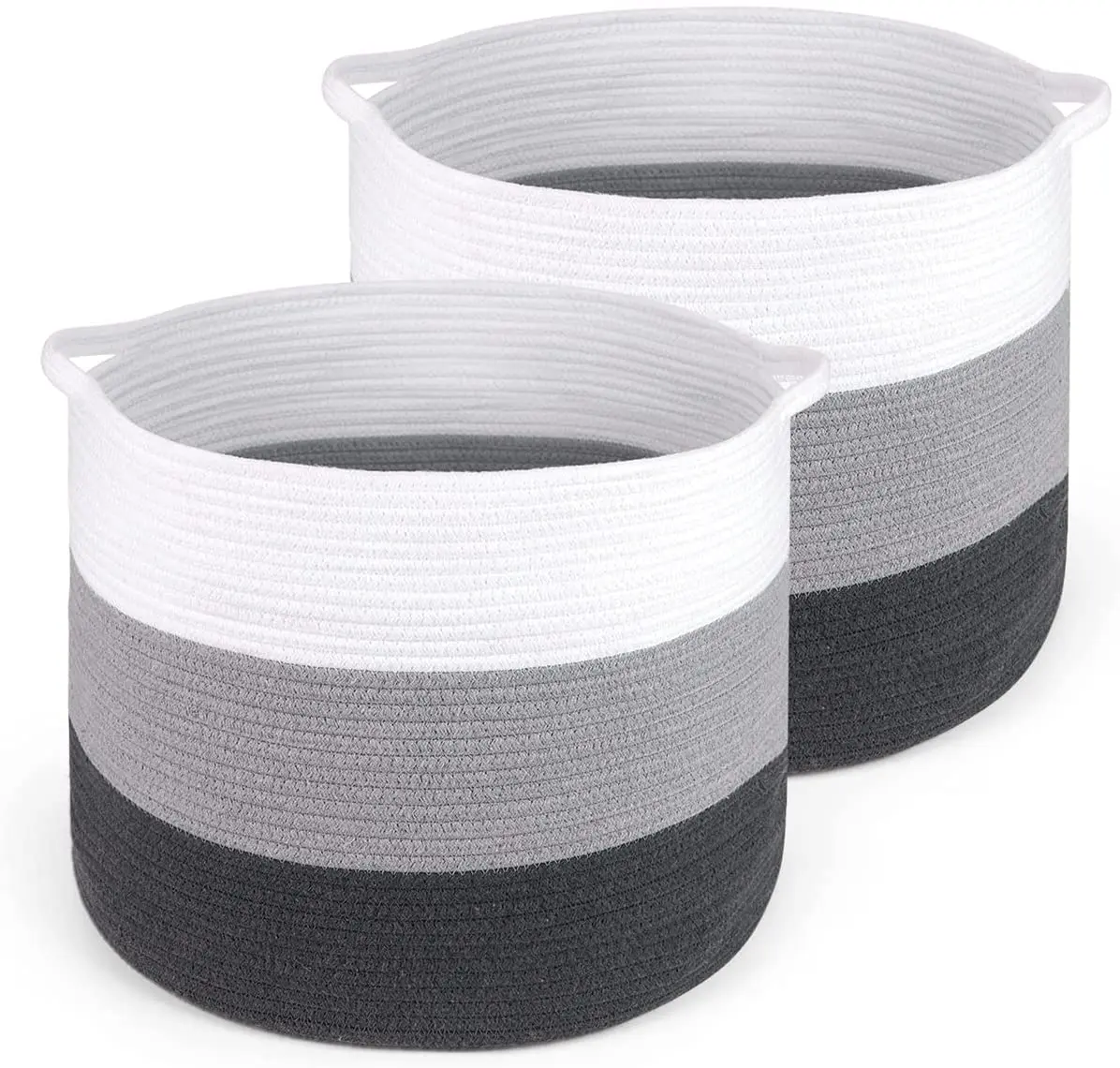 Catalpa Yao 2-Pack Woven Rope Laundry Hamper Basket,foldable Decorative Blanket Toy Basket for Living room