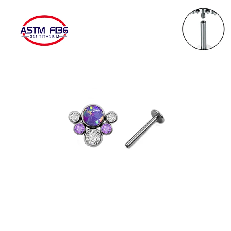 Wholesale G23 ASTM F136 titanium internal thread luxury zicon opal studs earrings Lip Nail Piercing fashion jewelry earrings