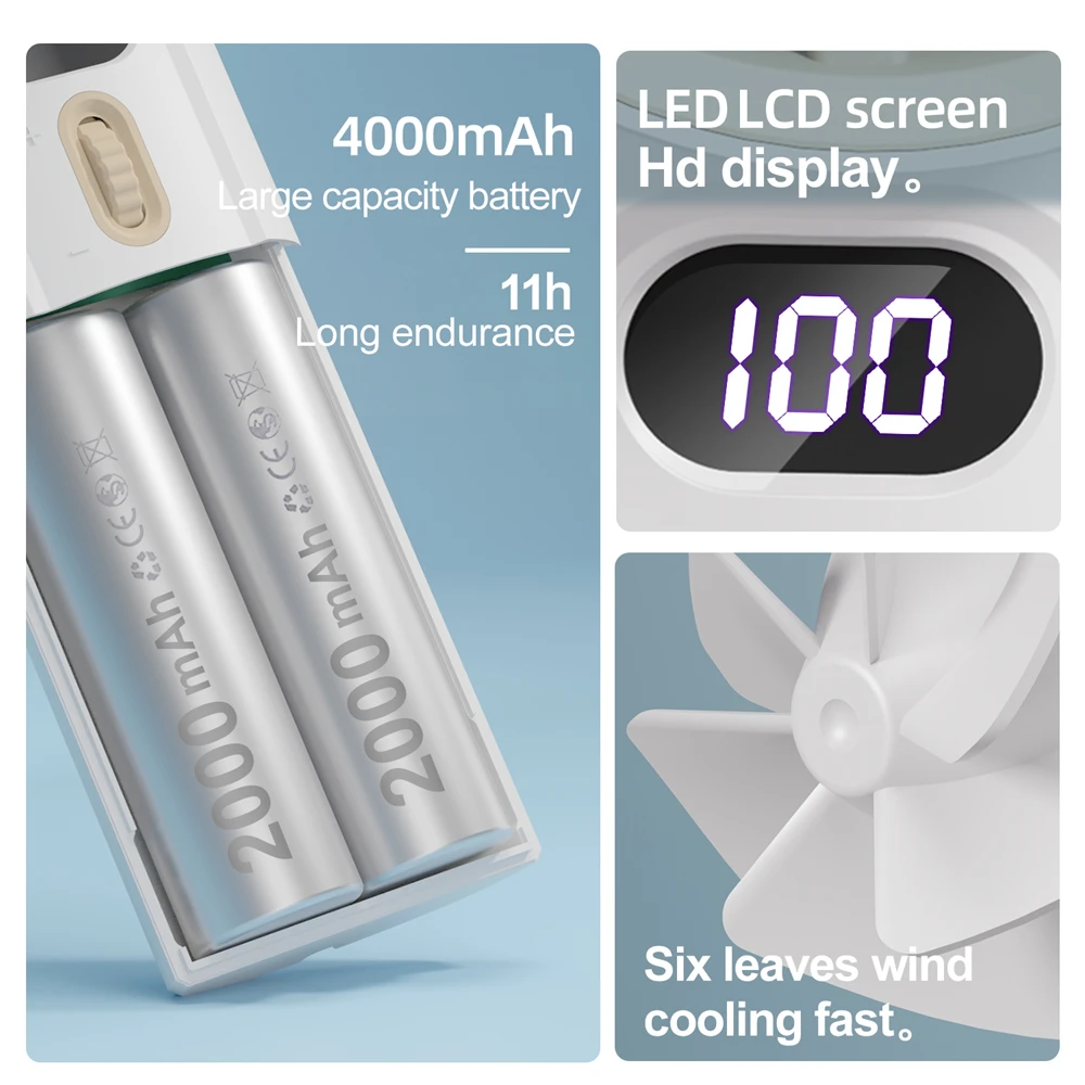 KC Battery High Speed Mini Turbo Fan Powerful Handheld Wearable Air Conditioner Fan Smart Digital Display Personal Hand Fan