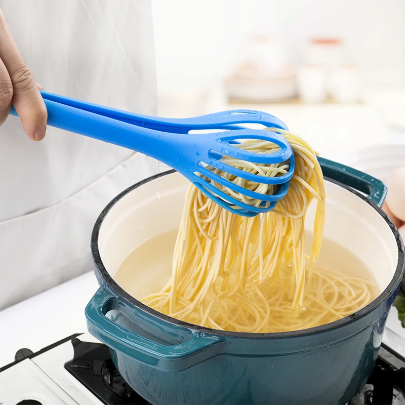 2 in 1 Nylon Grip Flip Tongs Kitchen Spatula and Tongs Egg Whisk Beater with Food Tong