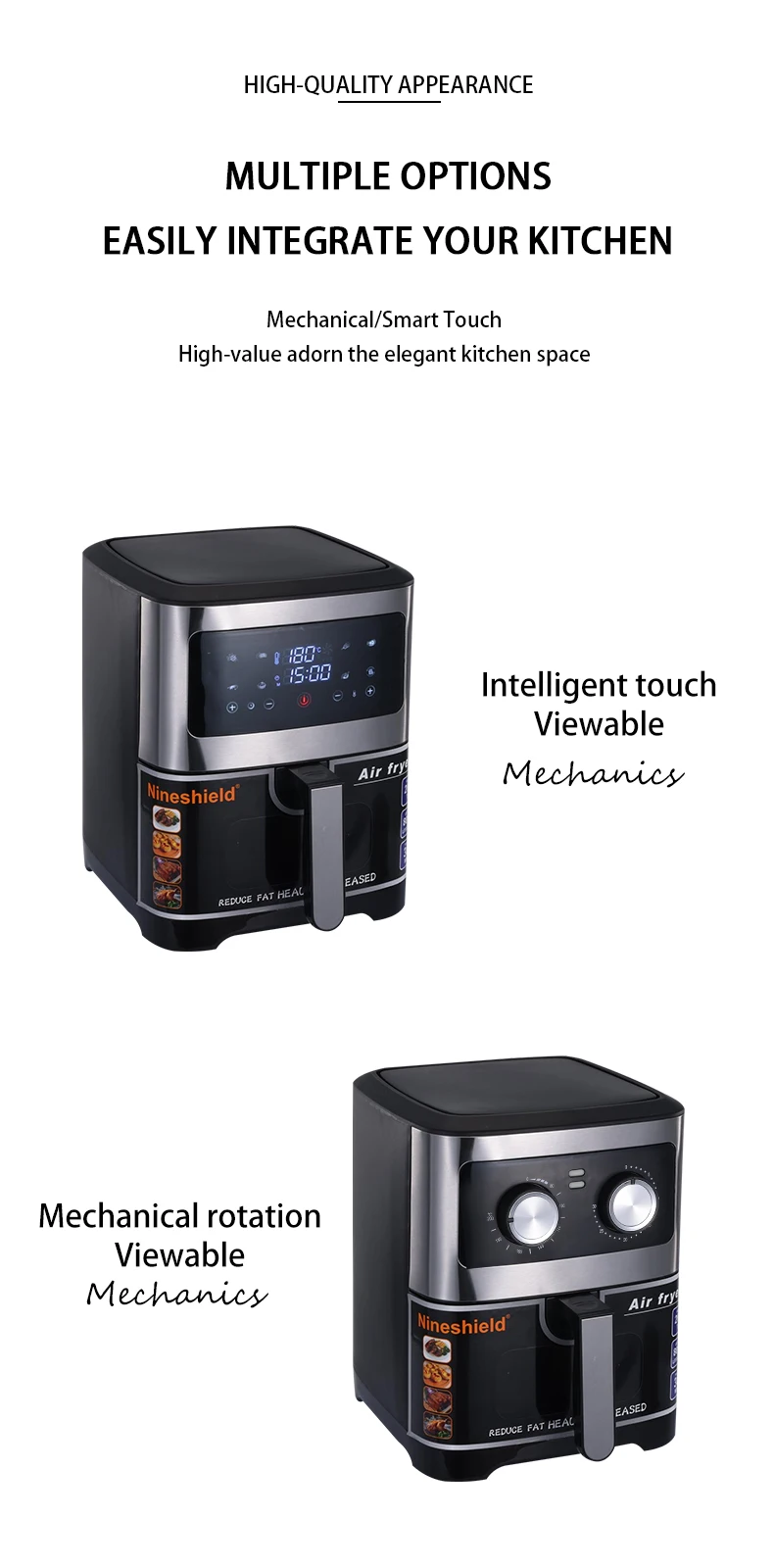 Electronic Screen Digital Display Stainless Steel Home Air Fryer with Deep and Visible air fryer  square oil-free fryer oven