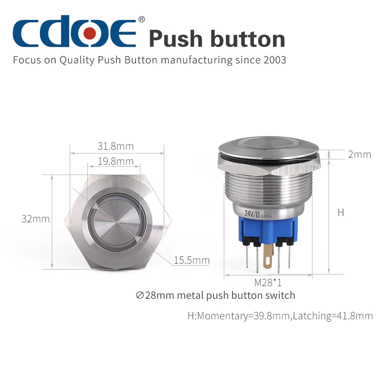 28MM 1no1nc flat round illumination momentary colorful light lock starting switch pin button metal
