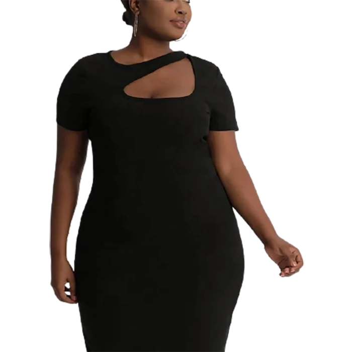 High quality oversized dresses solid color cut out short sleeve hollow out dresses women