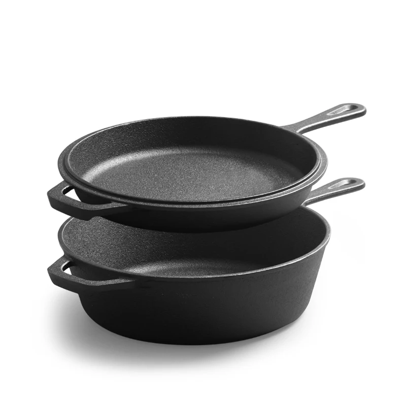 Pre-seasoned Double Used Cast Iron  Cookware 2-in-1 Combo Pan  Frying Pan With Skillet Lid