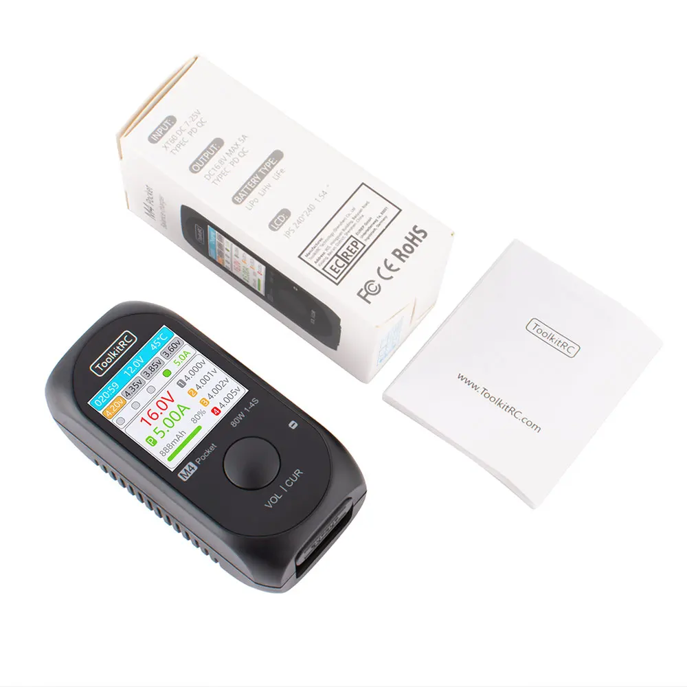 Toolkitrc M4 80 Вт 5A Мини карманный умное Компактное зарядное устройство Встроенный USB-C XT30 XT60 выход для 1-4S Lipo LiHv срок службы аккумулятора