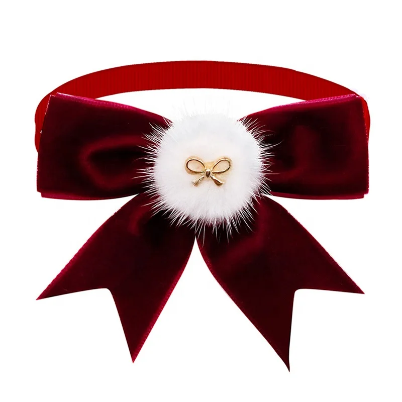 Luxury Velvet BowTie for Boy Dogs Fashionable Christmas Color Pet Sailor Bows Fluffy Ball Solid Pattern Summer Winter Spring