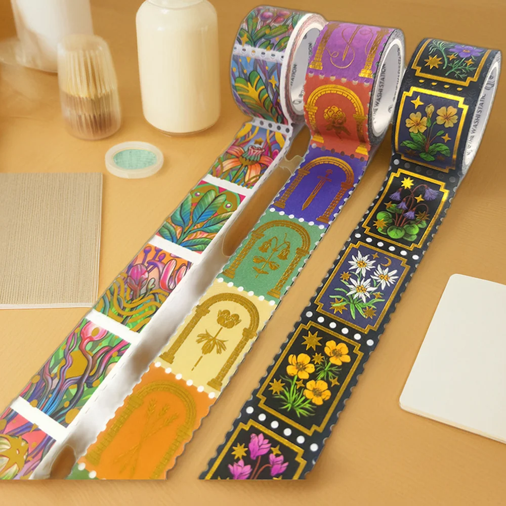Custom Printed Gold Foil Washi Tape Adhesive Paper & Film for Packaging Featuring Stamp Design