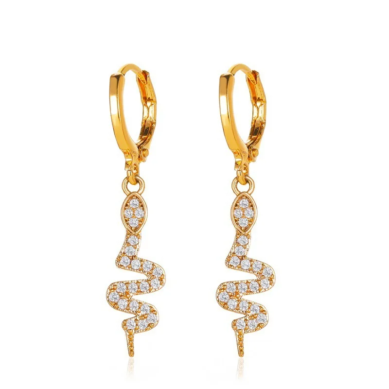 2024 Wholesale Variety Western Rhinestone Gemstone Snake Earrings Vintage Female Elapoid Earrings Exaggerated  Earrings Snake