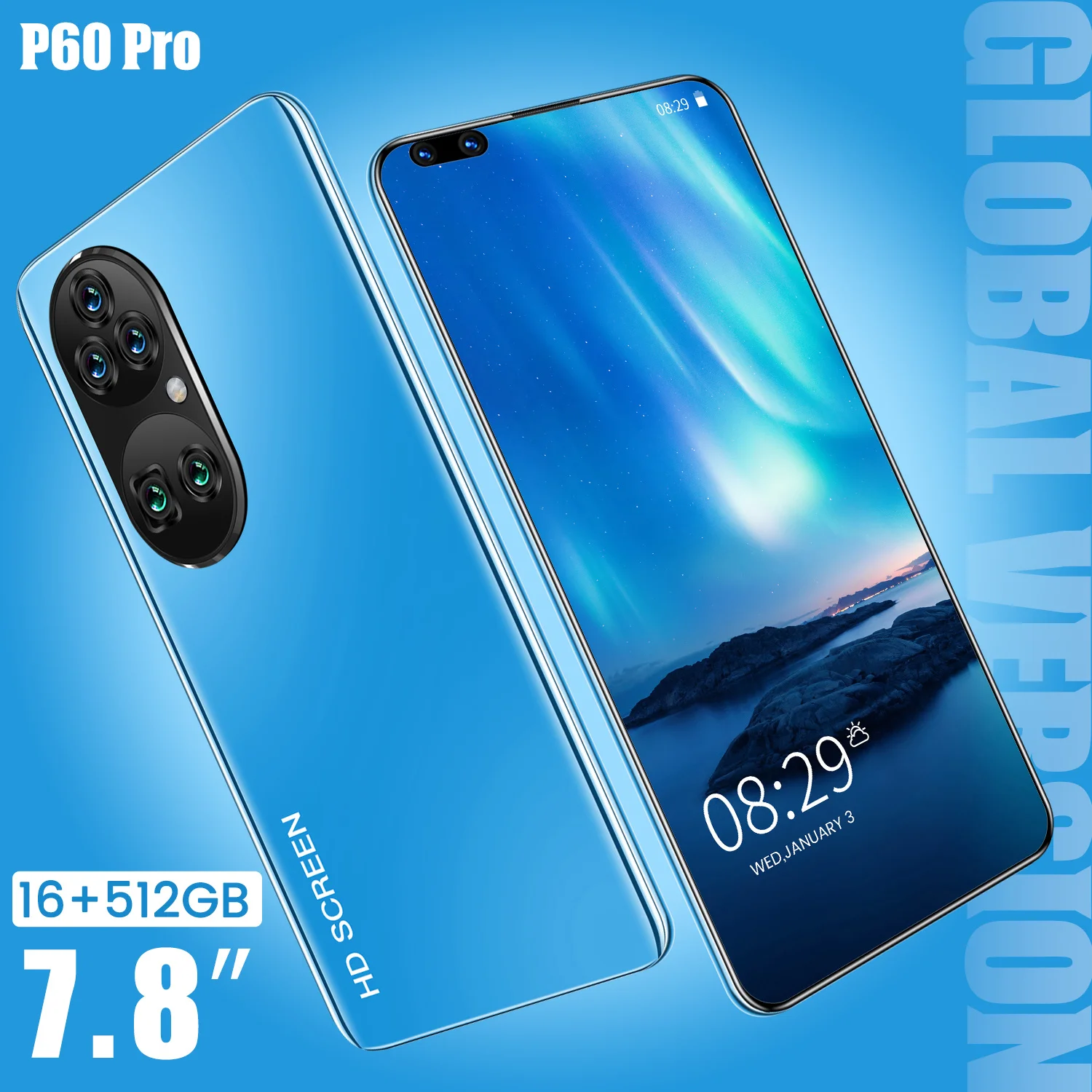 2021 Новая глобальная версия P60 Pro 7 8 дюймовый смартфон Deca Core размер экрана 5600 мА/ч 16GB + 512 Dual SIM полный экран Android 11 мобильного телефона держатель сим
