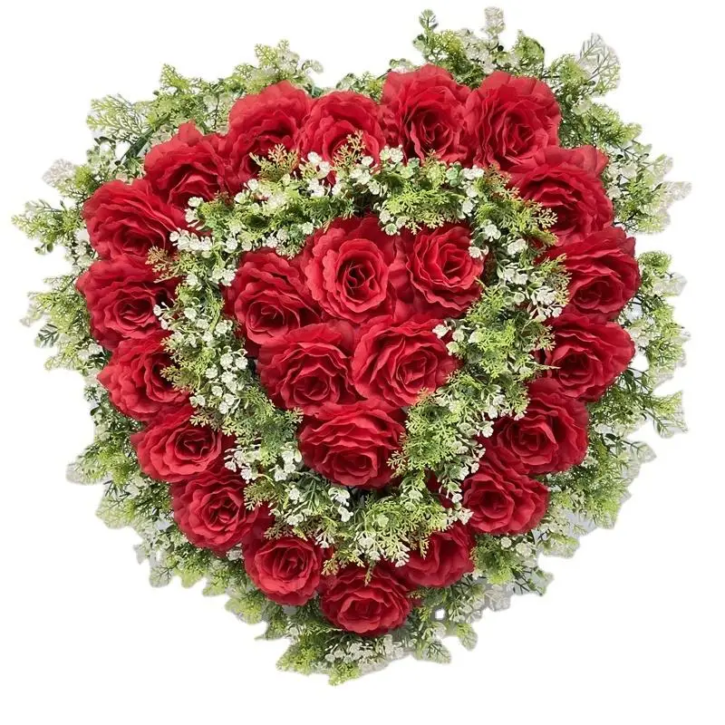 TX0001-2 Fashion Romantic Red Rose Wedding Car Decorations Artificial Big Flower Heart Wreath