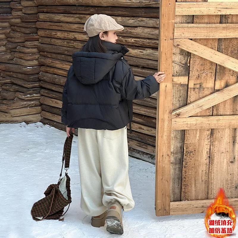 2024 New Teenagers Girls Winter Children Girl Solid Purple Gray Black Thicken Warm Down Coat 5-15 Years