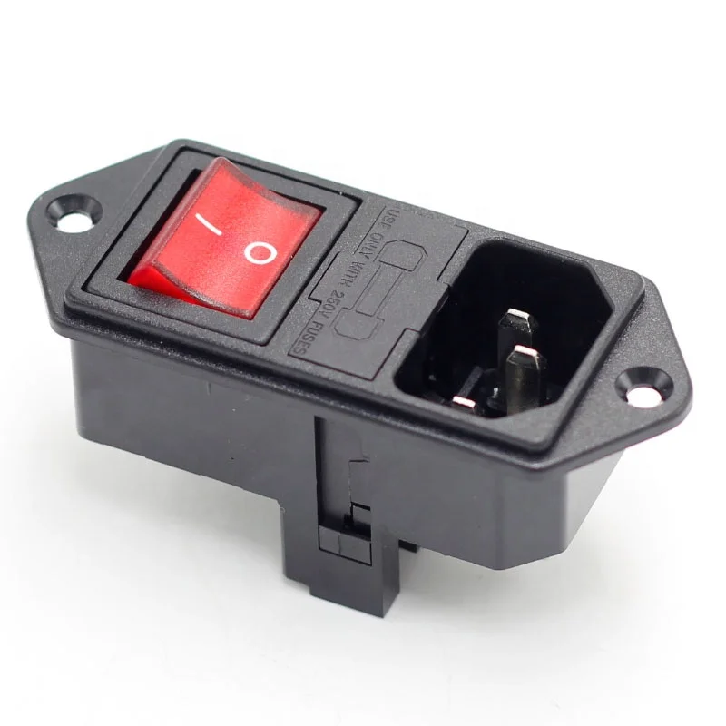 10A 250V IEC320 C14 AC Power Socket Connector With 10A Fuse And Rocker Switch For Pcb Mounting