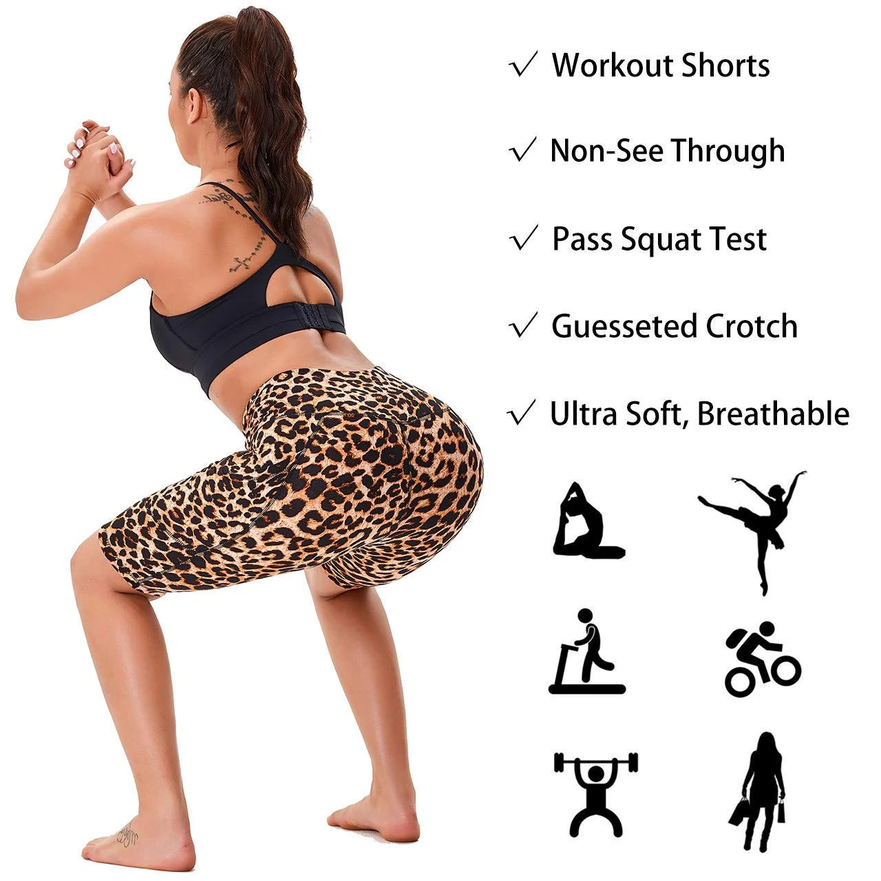 
Leopard Pattern Biker Shorts Scrunch Butt Shorts High Waist Legging With Pockets 