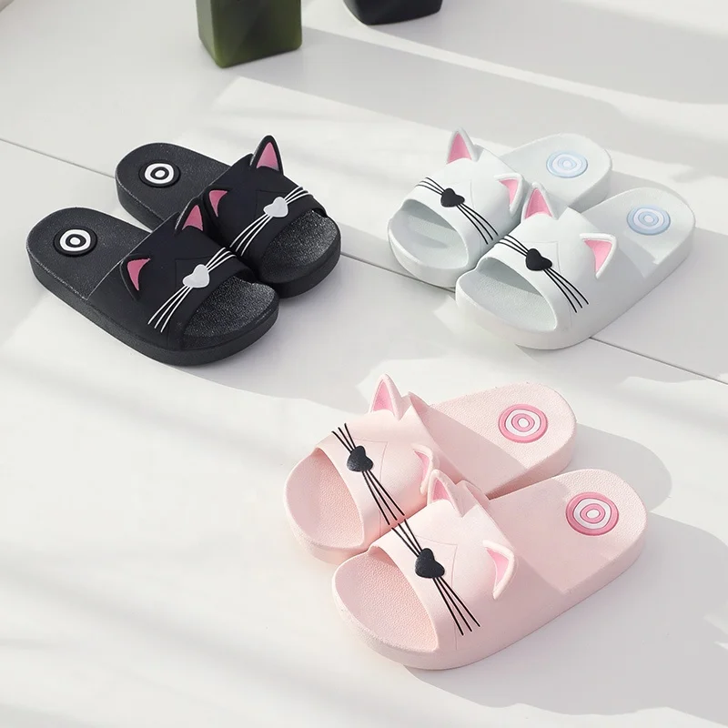 Cheap Wholesale Kids Summer Indoor Slippers Cute Cat Children Household Non-slip PVC Slides Slippers