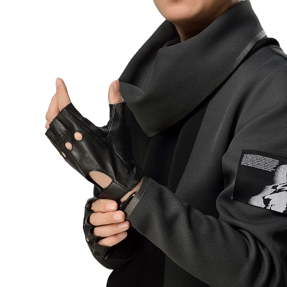 Factory Price Genuine Leather Driving Gloves Men Fingerless Motorcycle Black Goatskin Leather Gloves