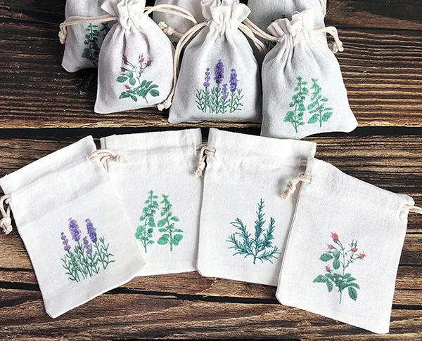 Florets Printed Drawstring Bag Linen Muslin Sachet for Multipurpose Lavender Bags for Home Supplies 4X5.5in