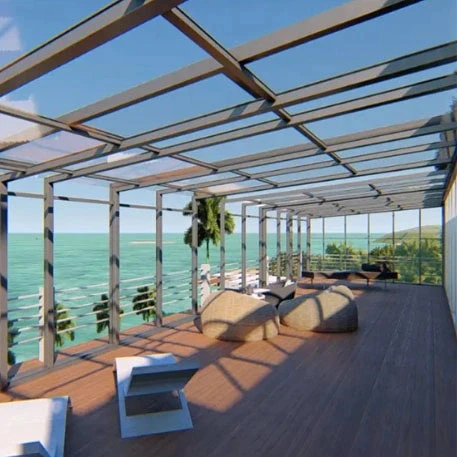 Hollow Sunshine Double Lowes Garden Aluminum Sunroom Customized  House Insulating Glass Sliding Steel Removable Triangle Flat