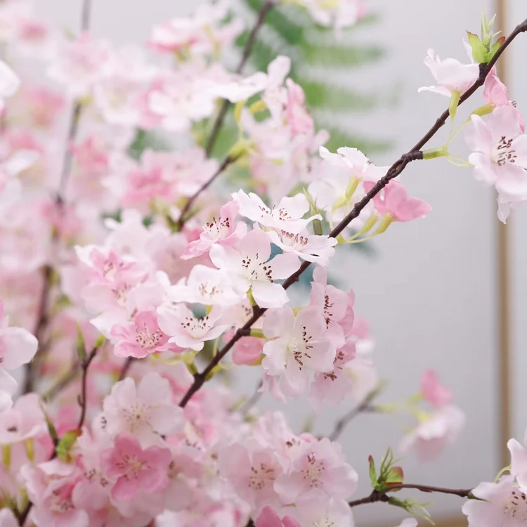 Hot Sales 110cm Long Silk Fake White Pink Cherry Branch Artificial Cherry Blossom Flowers For Home Hotel Wedding Decor