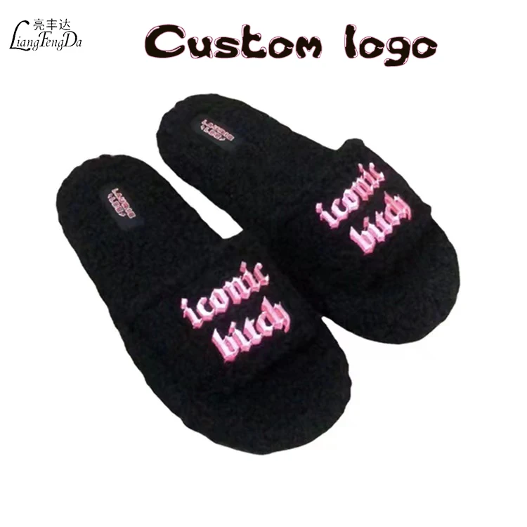 Wholesale Custom Logo Fashion Fur Slippers For Women OEM Customized Outdoor Slides Footwear Sandals