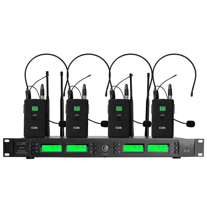 4-канальный перезаряжаемые Профессиональный quad uhf Разнообразие беспроводной микрофон системы для цифровых зеркальных камер гарнитура микрофон с средства ухода за кожей pack передатчик