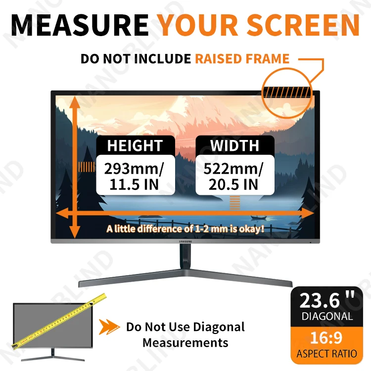 NANOBLIND Anti Glare Privacy Filter Screen Protector 4 Sides Privacy Widescreen Desktop For Dell 23.6 Inch Monitor 16:9 Aspect