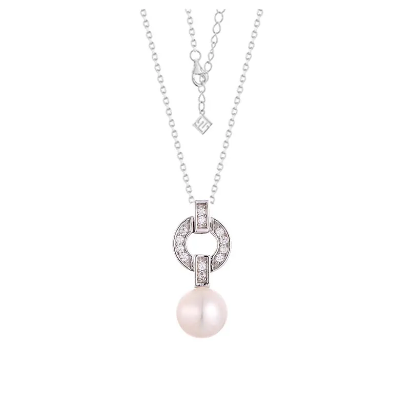 Qingxin CUSTOM OEM Fine Jewelry 925 Sterling Silver Rhodium Plated Pearl Romantic Round Pendant Necklace