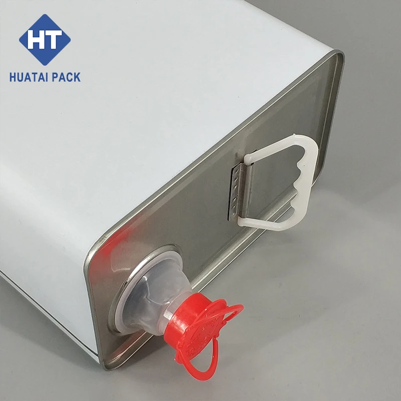 5L oblong f-style tin can for oil, rectangular paint can, lubricant oil metal containers with plastic spout lid