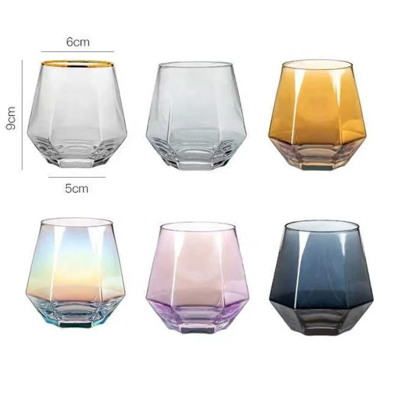2024 High Quality color Whiskey Glasses Drinking Whisky Glasses Cup Crystal Diamond Shape Whiskey Glass