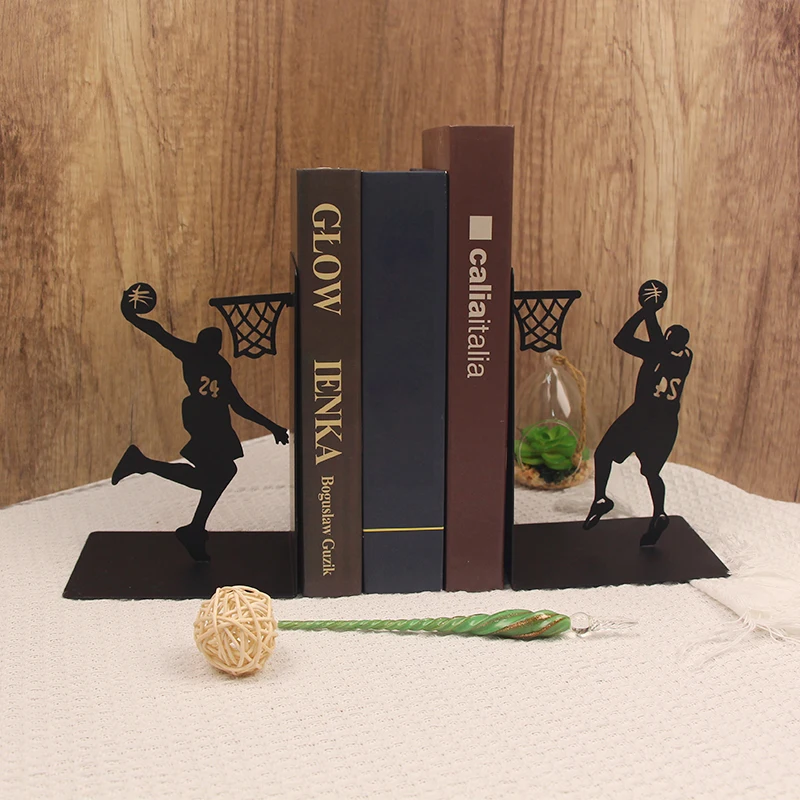 Custom Non-Slip Metal Bookends Heavy-Duty Decorative Kobe plays basketball Book ends for Shelf Desktop Book Holder