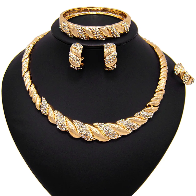 Simple Elegant Rope Texture Shape Design Jewelry Set Copper Alloy Gold Plated Shiny Fashion Jewellery Women Party Dating Banquet