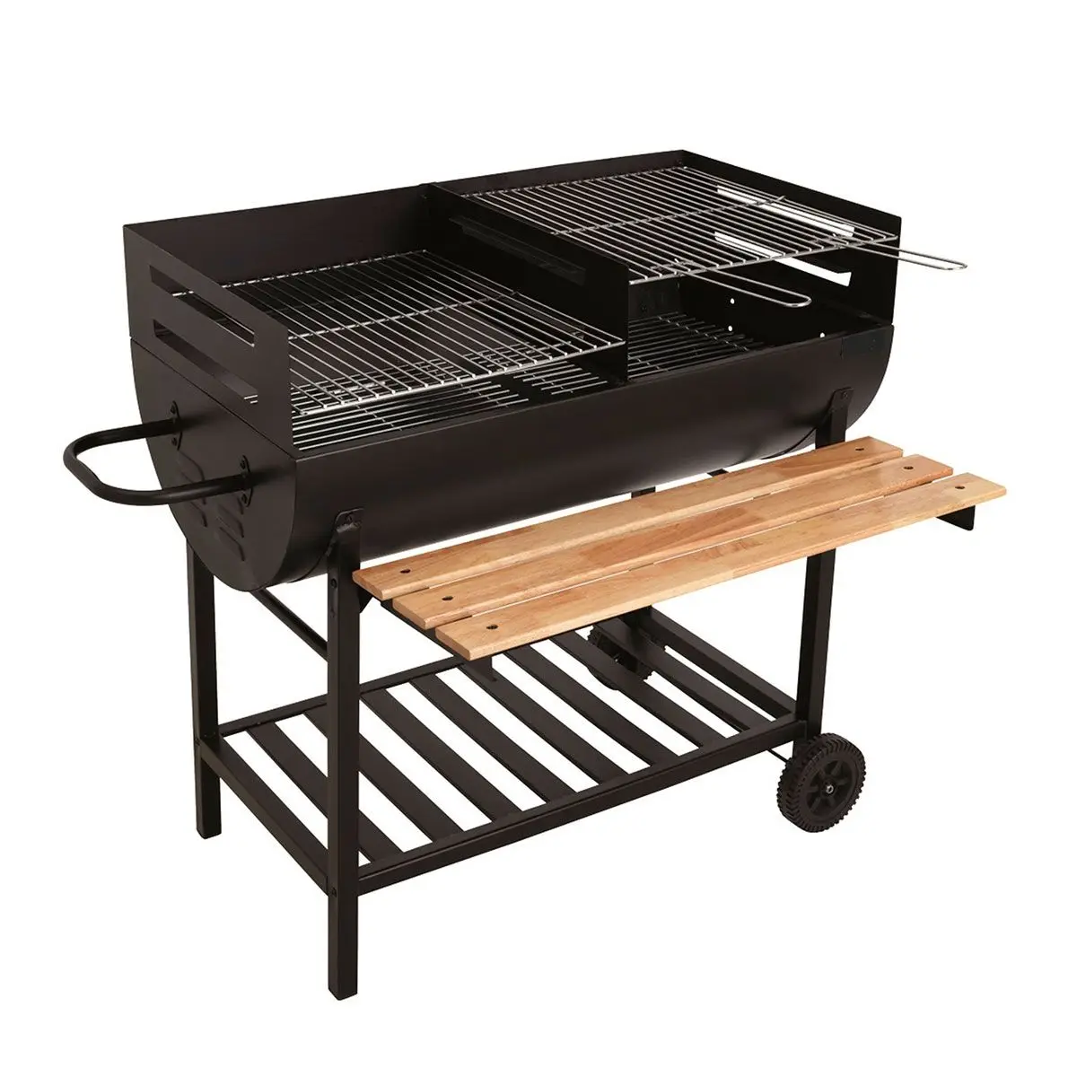 Полуцилиндровый барабан уголь для барбекю гриль-тележка с ветровым стеклом