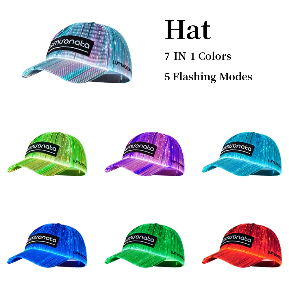 Adult Luminous Snapback Fiber Optic Party Glow in the Dark Novelty Cowboy Carnival Festival Rave Light up LED Cap Baseball Hats