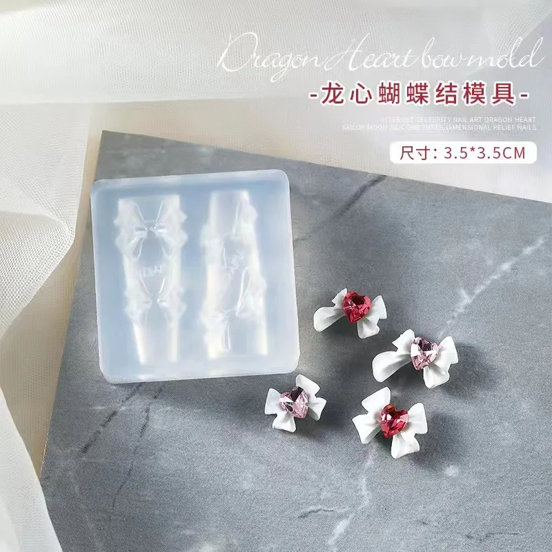 3D Silicone Heart Bow Shape  Acrylic Nail Mold Diy UV Gel Silicone Mold Nail Art Tool Nail Accessories