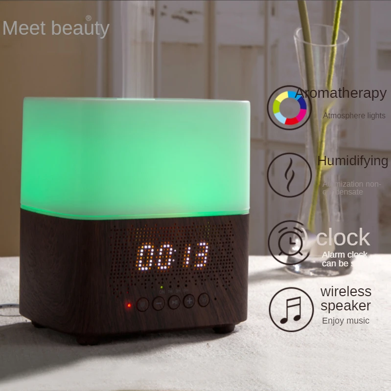 Car Portable Mini Fragrance Oil Diffusers Wireless Speaker Air Humidifier RGB Decorate Alarm Clock Night Color Led Strip Lights