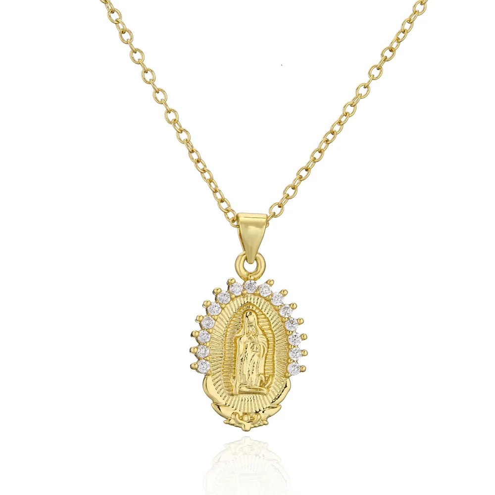 Luxury Jewelry Cuban Chain Zircon Pendant Necklace Virgin Mary Pendant Necklace Religious Gift