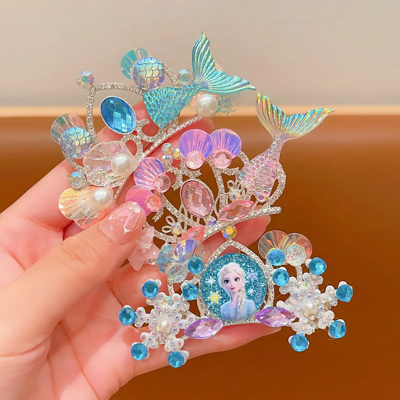 Wholesale Mermaid Kids Colorful Rhinestone Crown Hair Comb Little Girls Princess Hair Clips Headband Tiara Party Birthday Gift