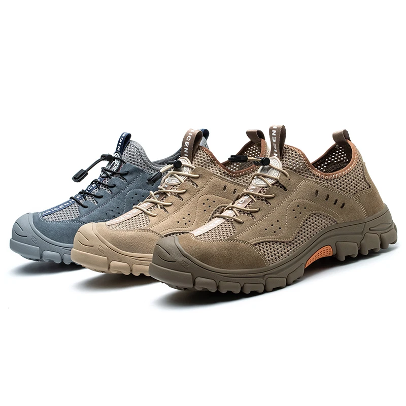 Hot sale custom steel toe rubber sole work boots cheaper suede mesh breathable safety work shoes for men women