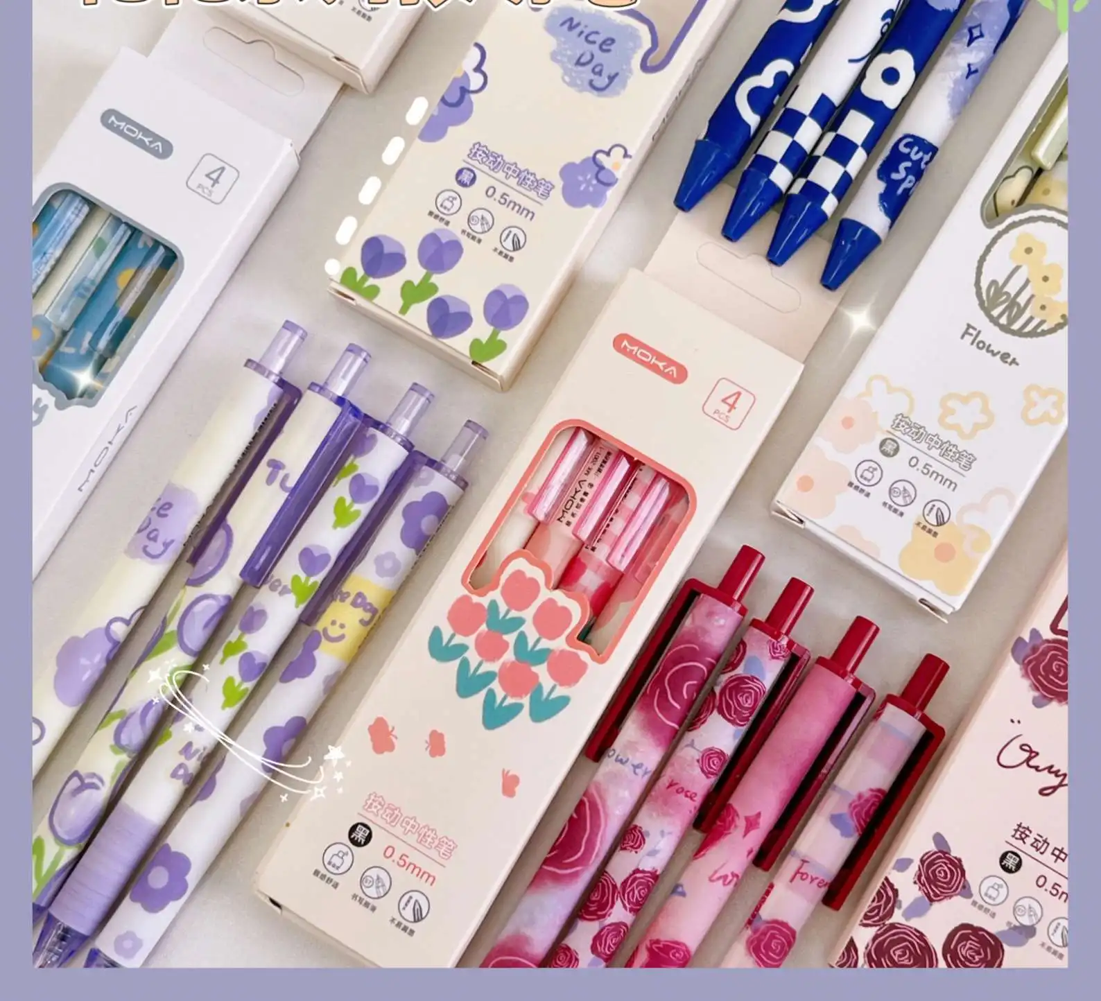 Cute carton flower school student gel pens set creative kid stationery supplies customize black ink 0.5mm ballpoint