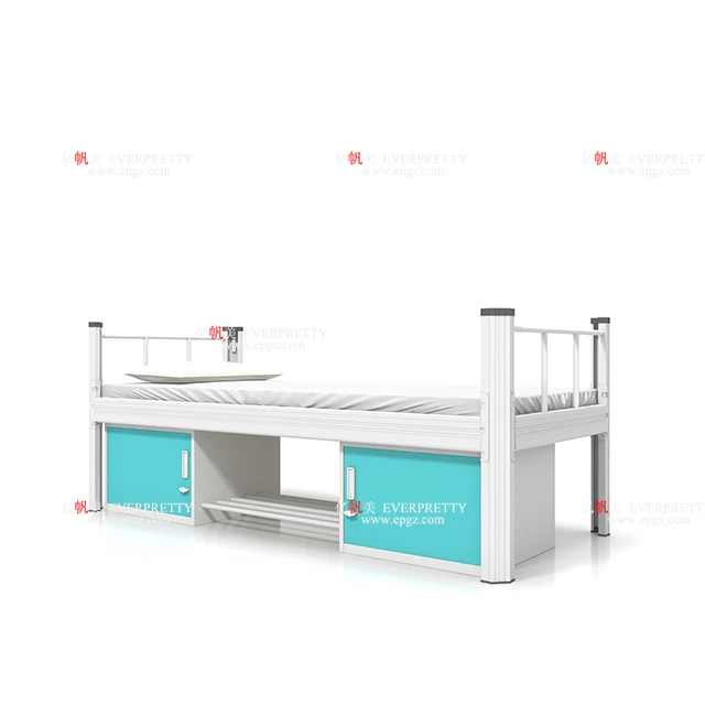 Simple Low Height Steel Single Bed With Storage Cabinet